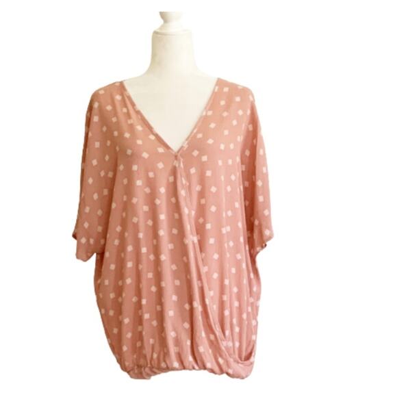 Twenty Seconds Top Mauve Peach Crossed Front Surplice Short Sleeve Blouse Large - Picture 12 of 12